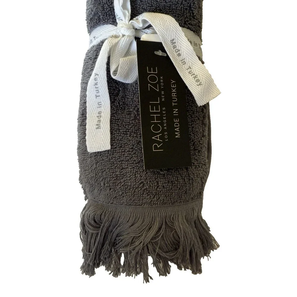Rachel Zoe Fingertip Towels Gray Set of 2 Super Soft Absorbent Made in Turkey